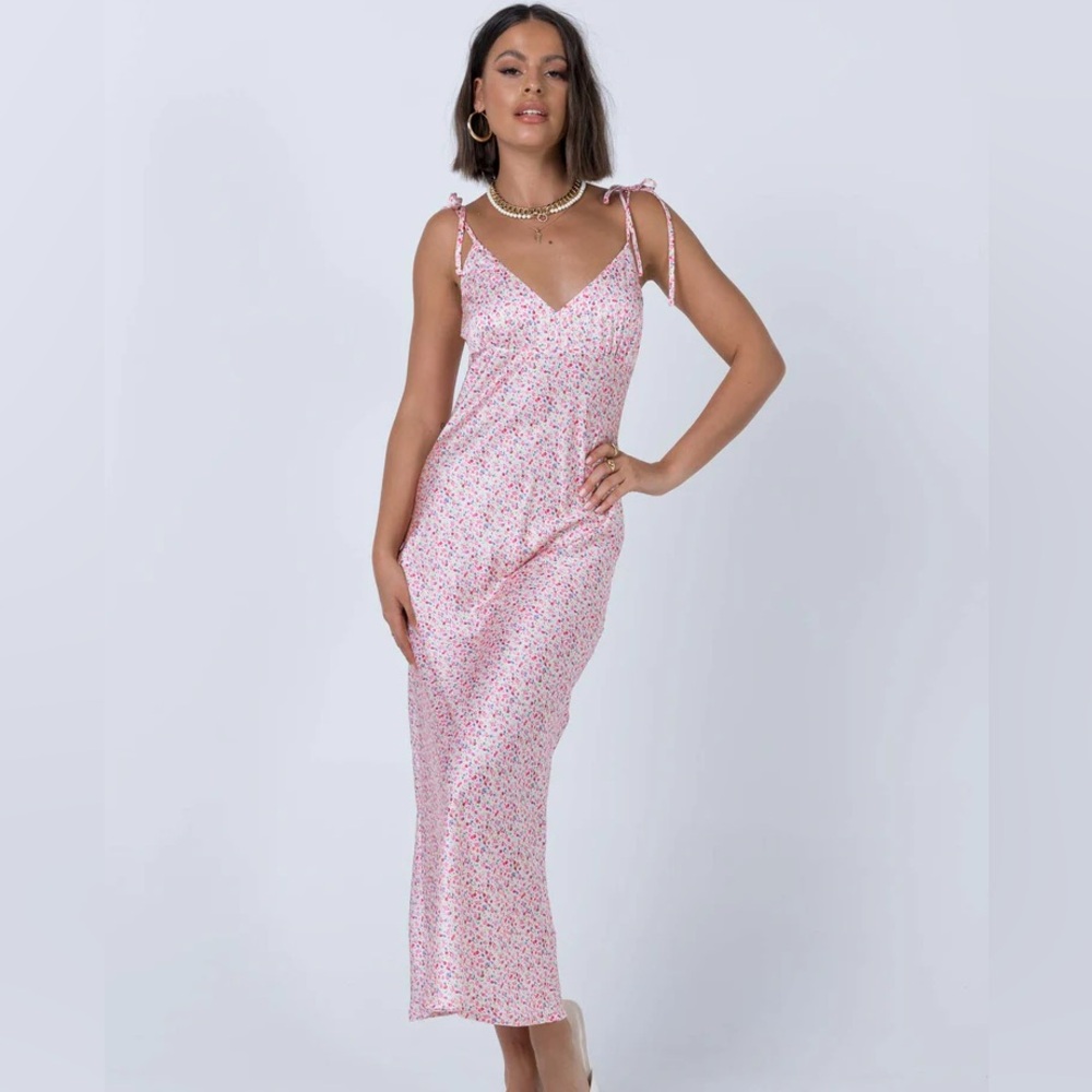 Princess Polly Pink Floral Satin Midi Dress